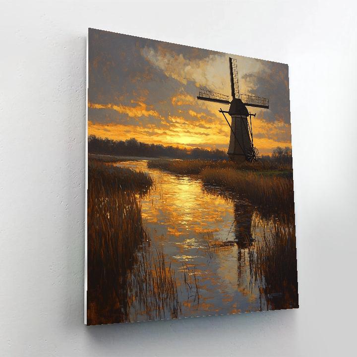 Rembrandt Inspired Twilight Windmill Over Floodplain paint by color