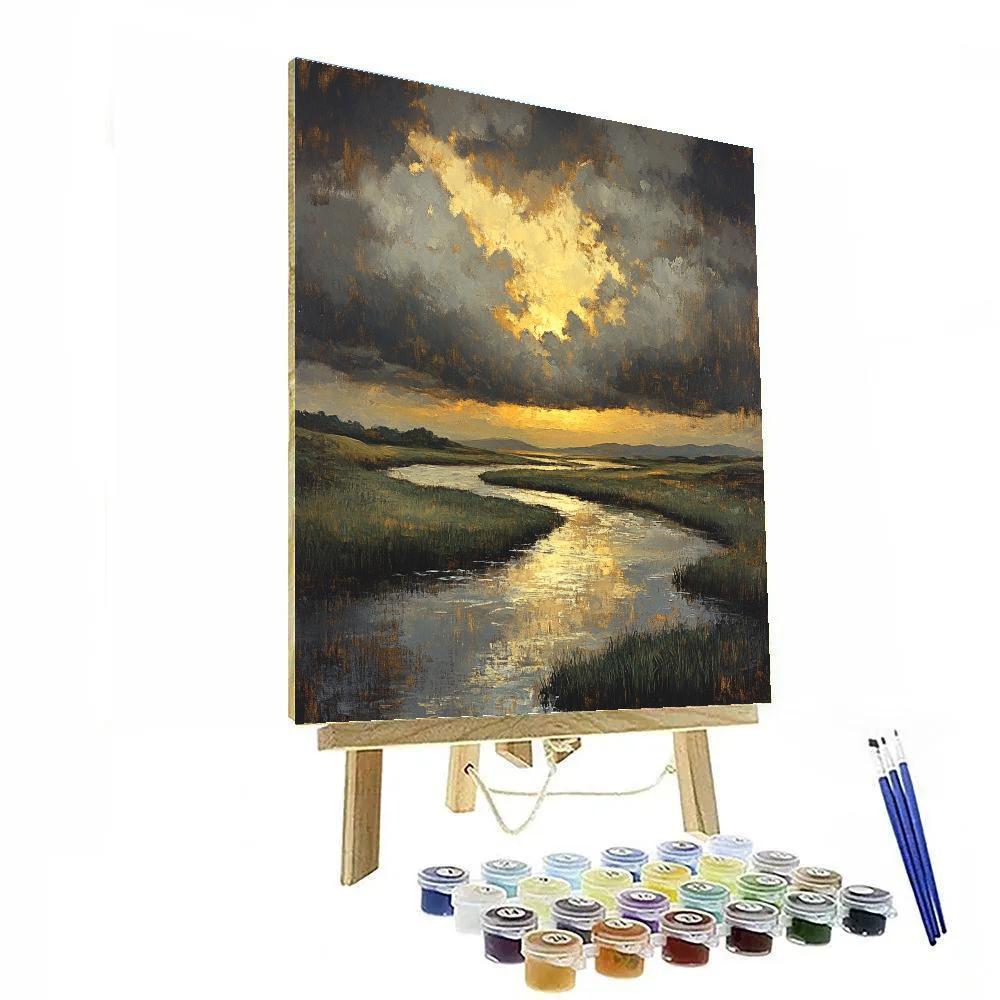 Rembrandt Inspired River With Golden Crepuscular Shaft Painting by numbers kit