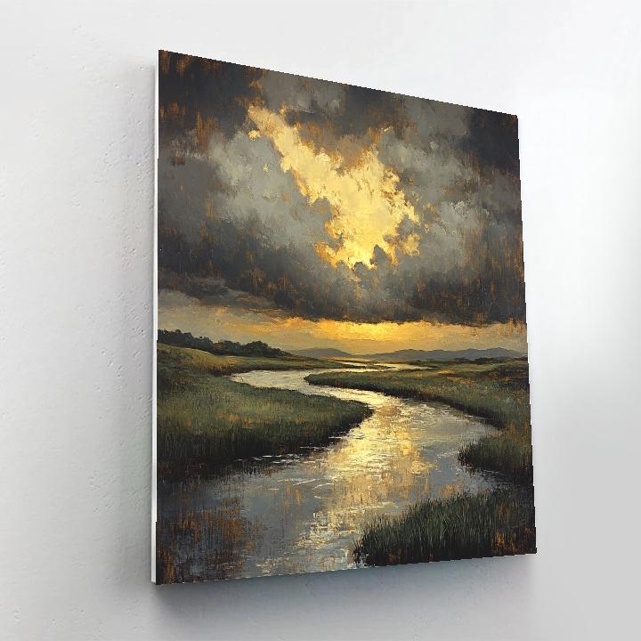 Rembrandt Inspired River With Golden Crepuscular Shaft Painting by numbers kit