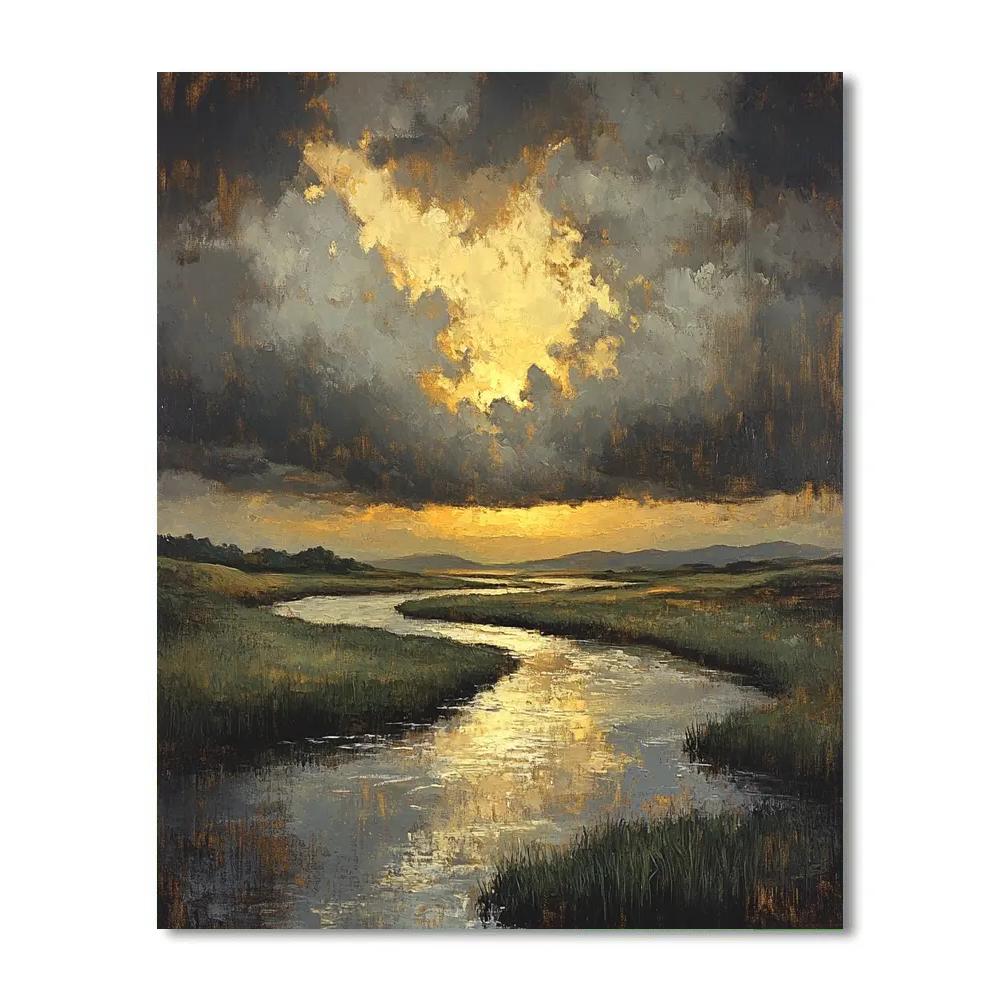 Rembrandt Inspired River With Golden Crepuscular Shaft Painting by numbers kit