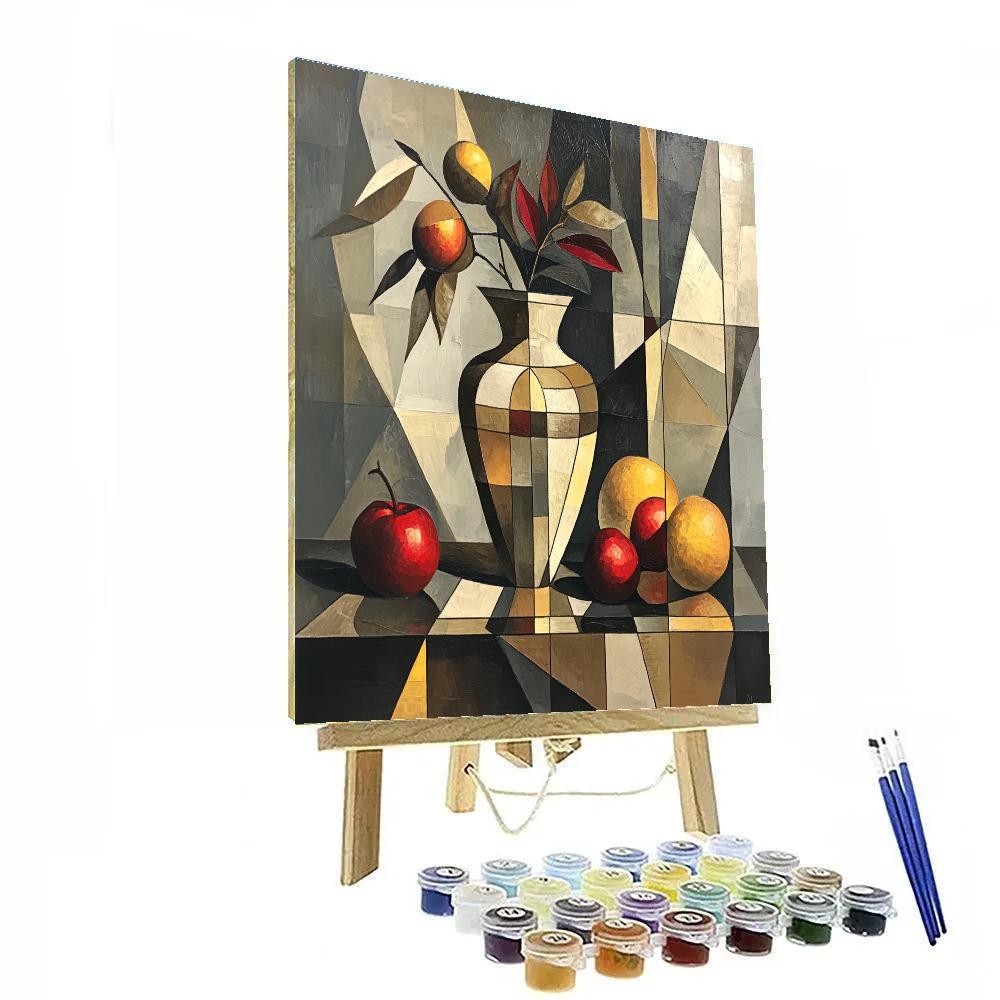 Pablo Picasso Inspired Symbolic Cubist Still Life With Vase And Fruit Number painting