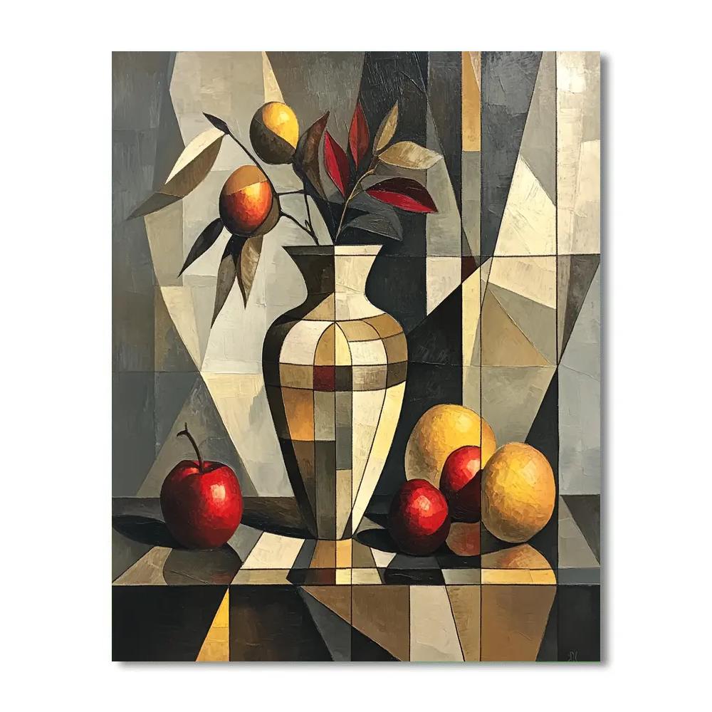 Pablo Picasso Inspired Symbolic Cubist Still Life With Vase And Fruit Number painting