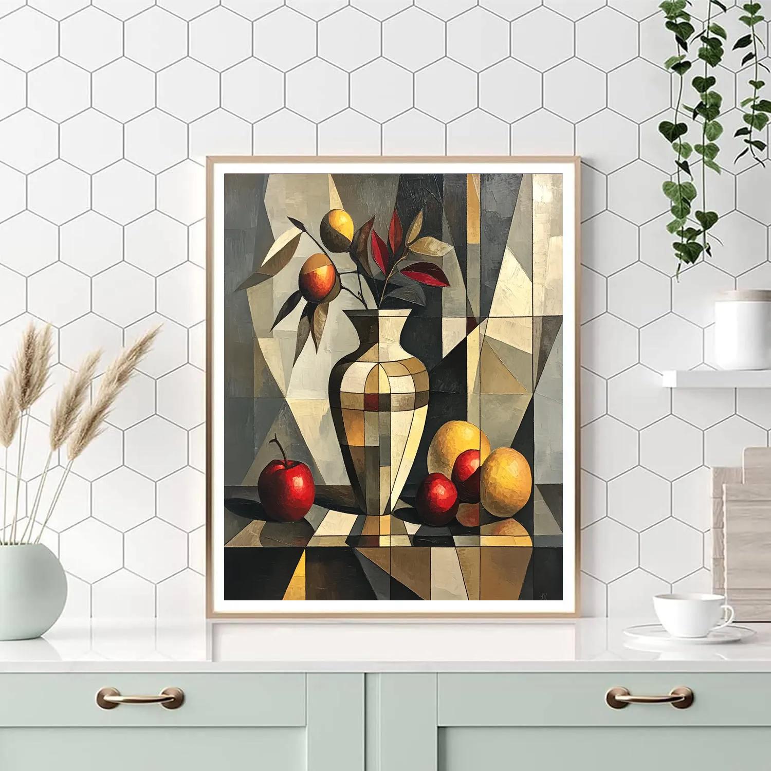 Pablo Picasso Inspired Symbolic Cubist Still Life With Vase And Fruit Number painting