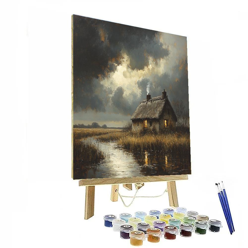 Rembrandt Inspired Stormbound Cottage By Reedy Marsh Number painting