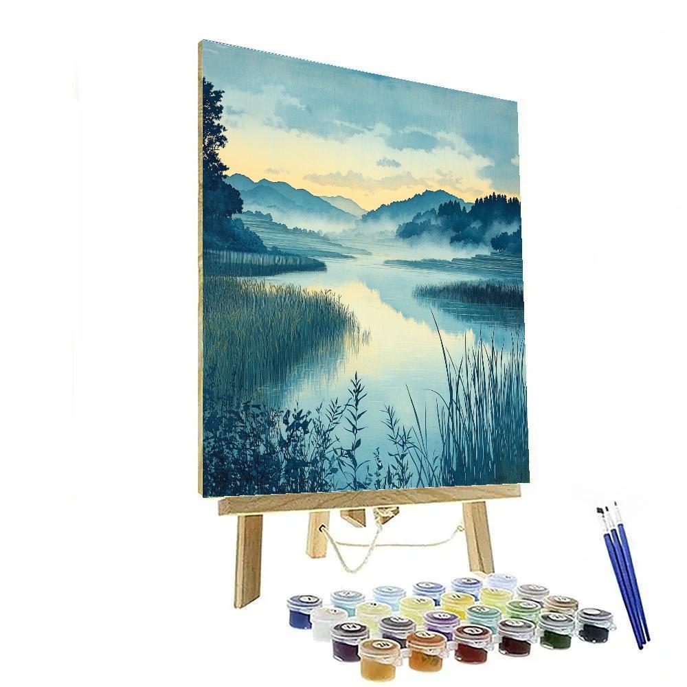 Hiroshige Inspired Misty River At Dawn paint by numbers