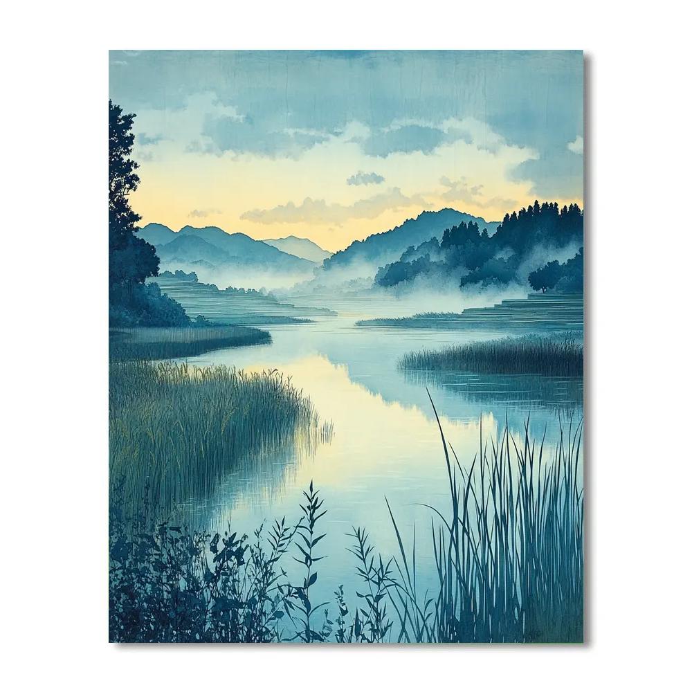 Hiroshige Inspired Misty River At Dawn paint by numbers