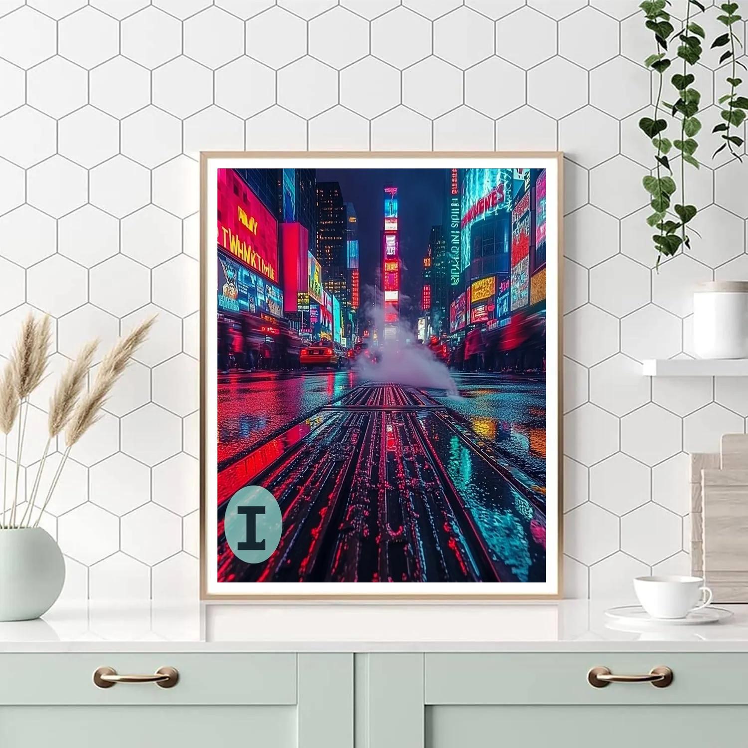 Neon Tapestry At Times Square New York City United States Painting by numbers kit