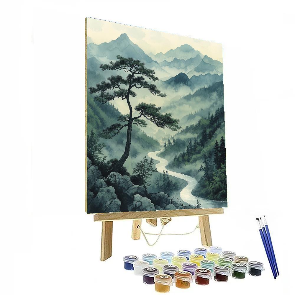 Zhao Mengfu Inspired Misty Mountain Meditation DIY paint by numbers