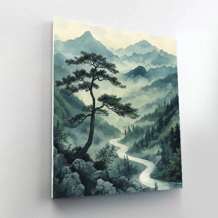 Zhao Mengfu Inspired Misty Mountain Meditation DIY paint by numbers