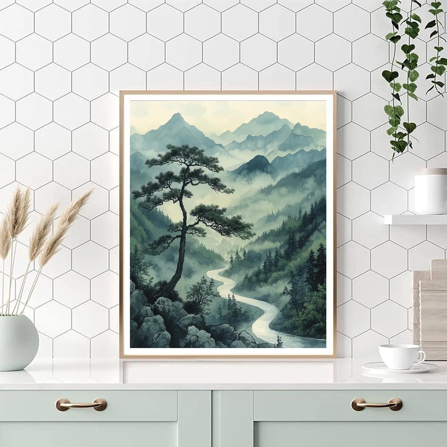 Zhao Mengfu Inspired Misty Mountain Meditation DIY paint by numbers