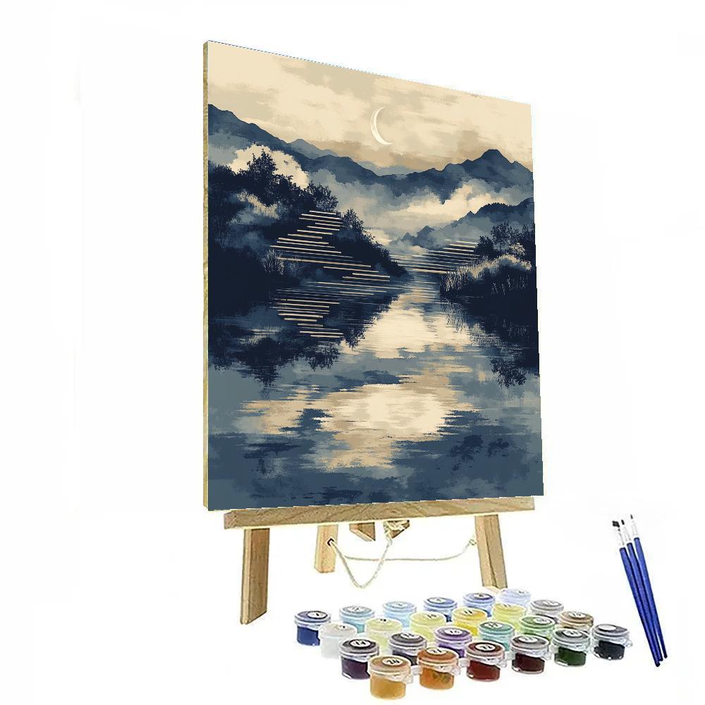 Zhao Mengfu Inspired Moonlit River Reflection Painting by numbers kit