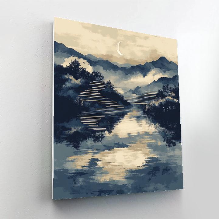 Zhao Mengfu Inspired Moonlit River Reflection Painting by numbers kit