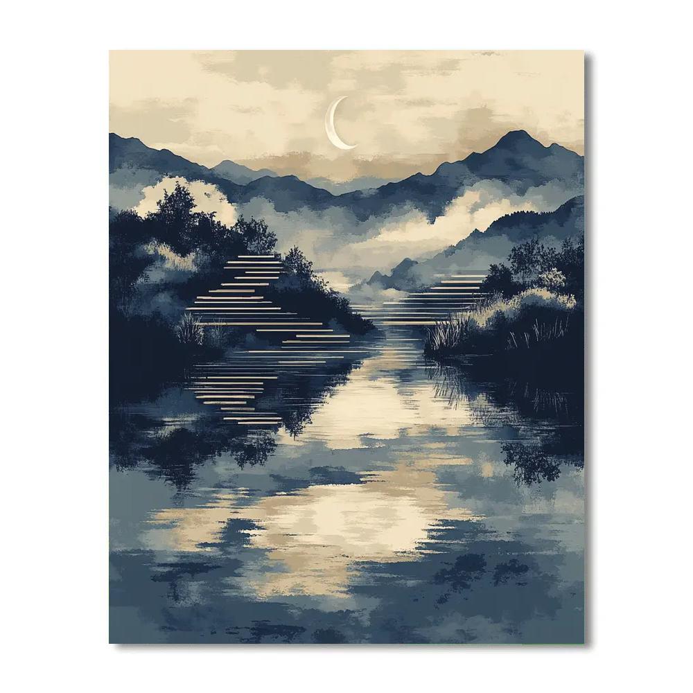 Zhao Mengfu Inspired Moonlit River Reflection Painting by numbers kit