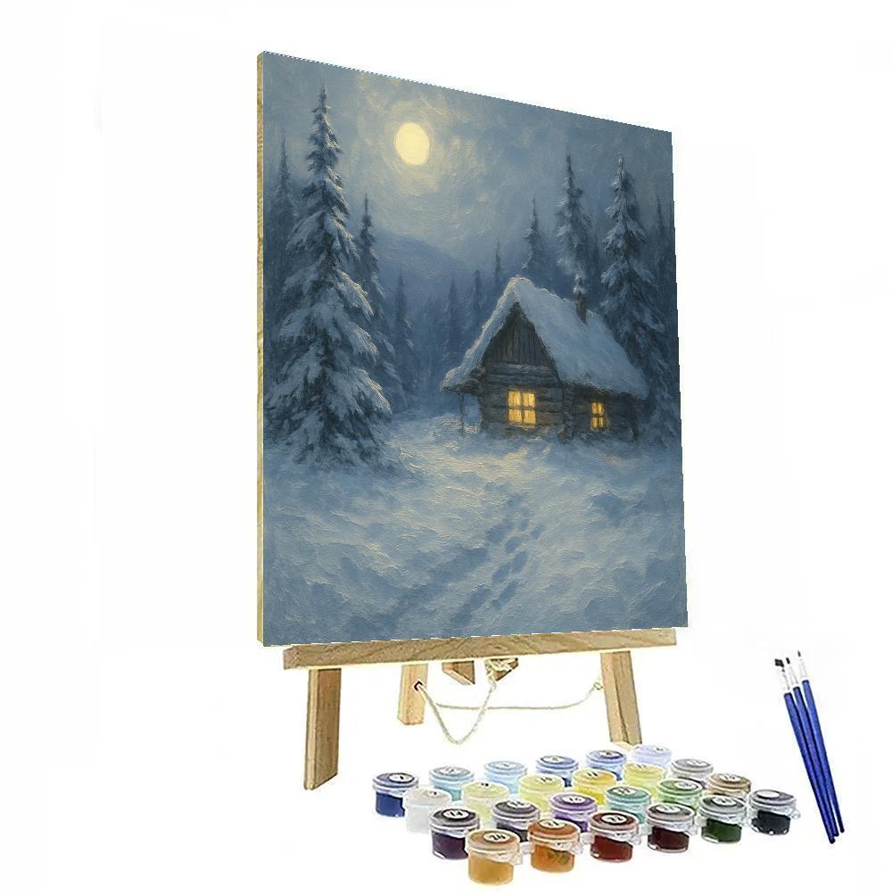 Moonlit Cabin In Winter Woods Numbered painting kits