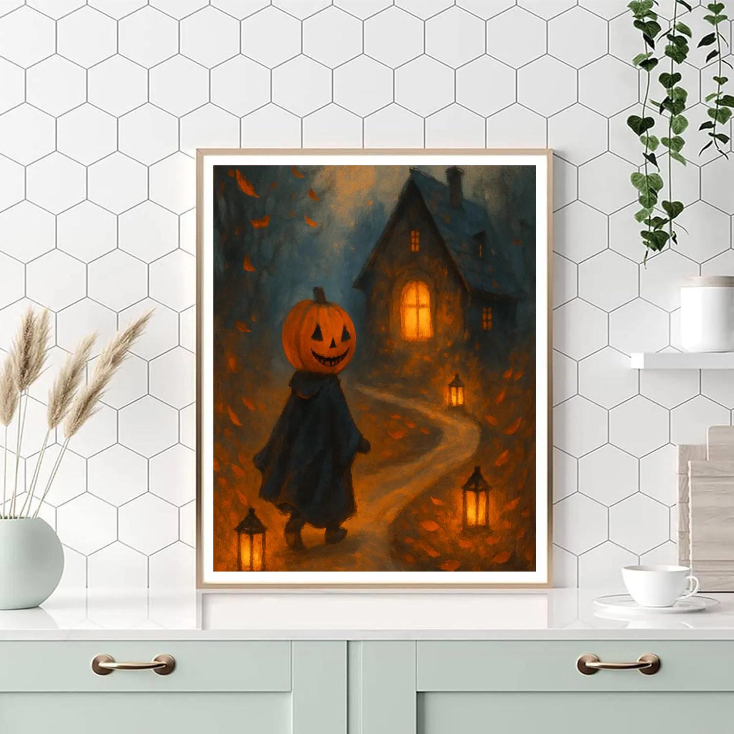 Moonlit Pumpkin Pathway Number painting