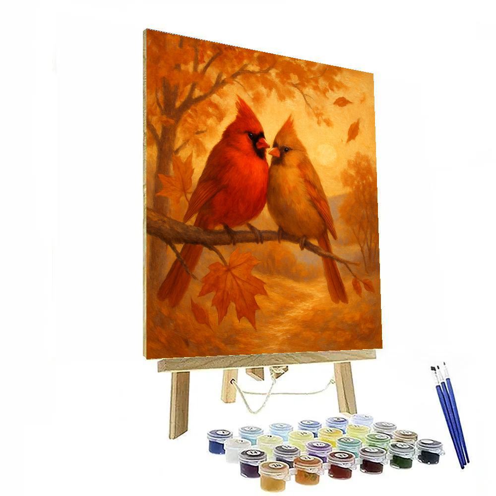Autumn Cardinals On Sunlit Branch Numbered painting kits