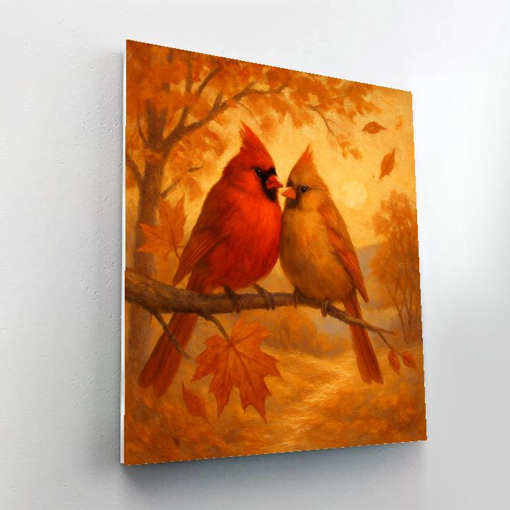 Autumn Cardinals On Sunlit Branch Numbered painting kits