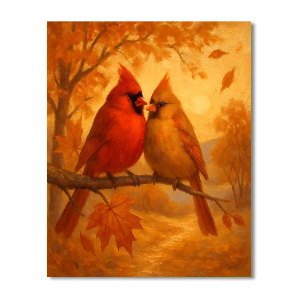 Autumn Cardinals On Sunlit Branch Numbered painting kits