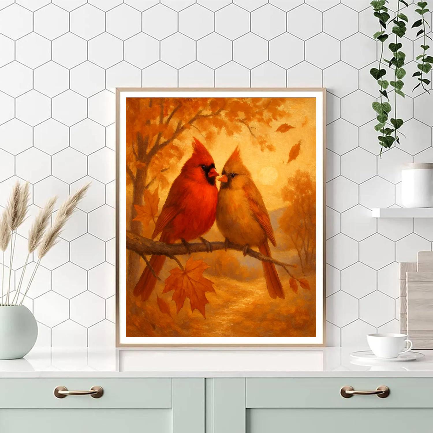 Autumn Cardinals On Sunlit Branch Numbered painting kits
