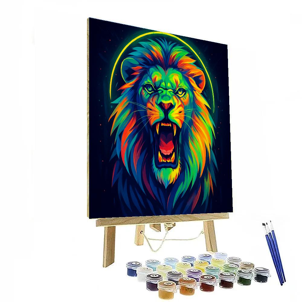 Majestic Neon Lion Number painting