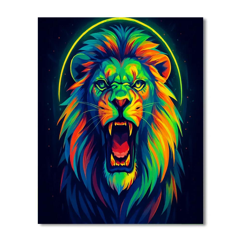 Majestic Neon Lion Number painting