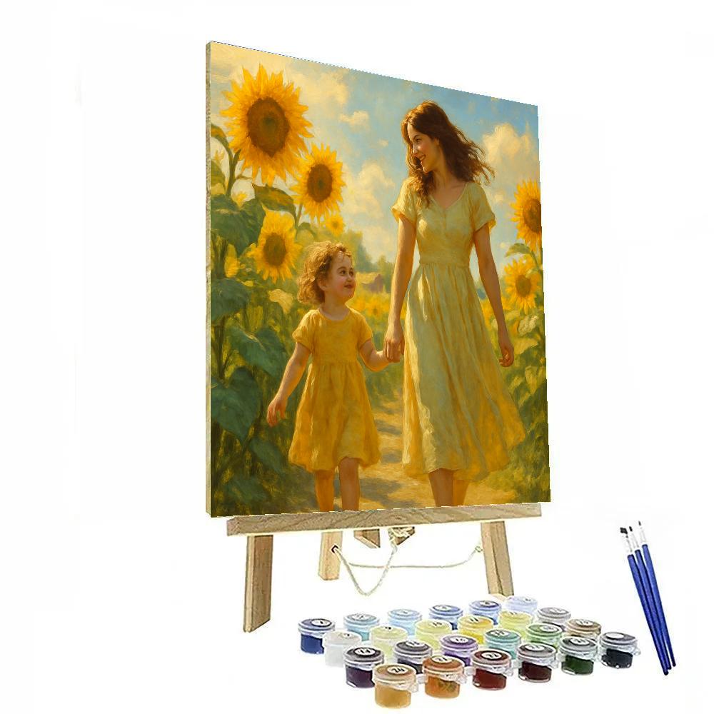 Sunflower Field Walk With Mom paint by numbers