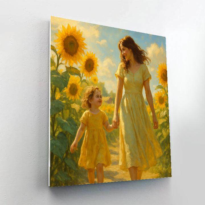 Sunflower Field Walk With Mom paint by numbers