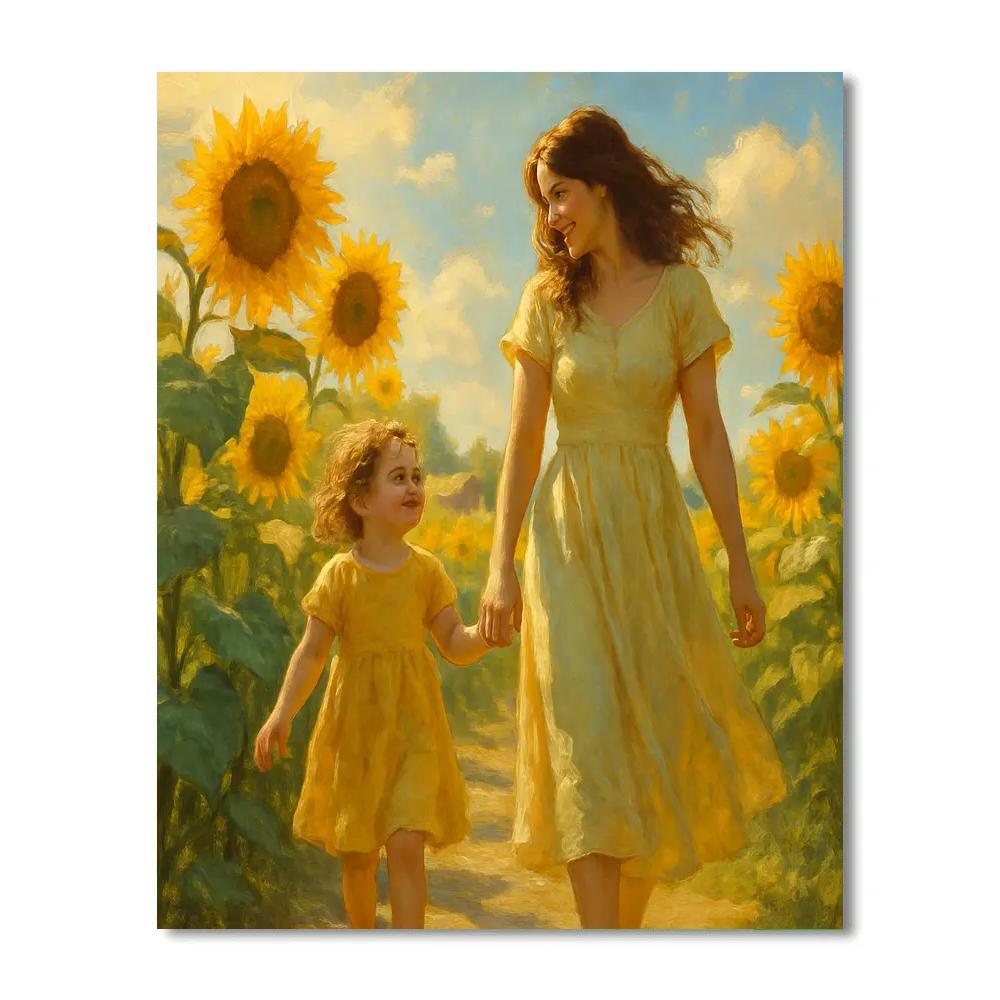 Sunflower Field Walk With Mom paint by numbers