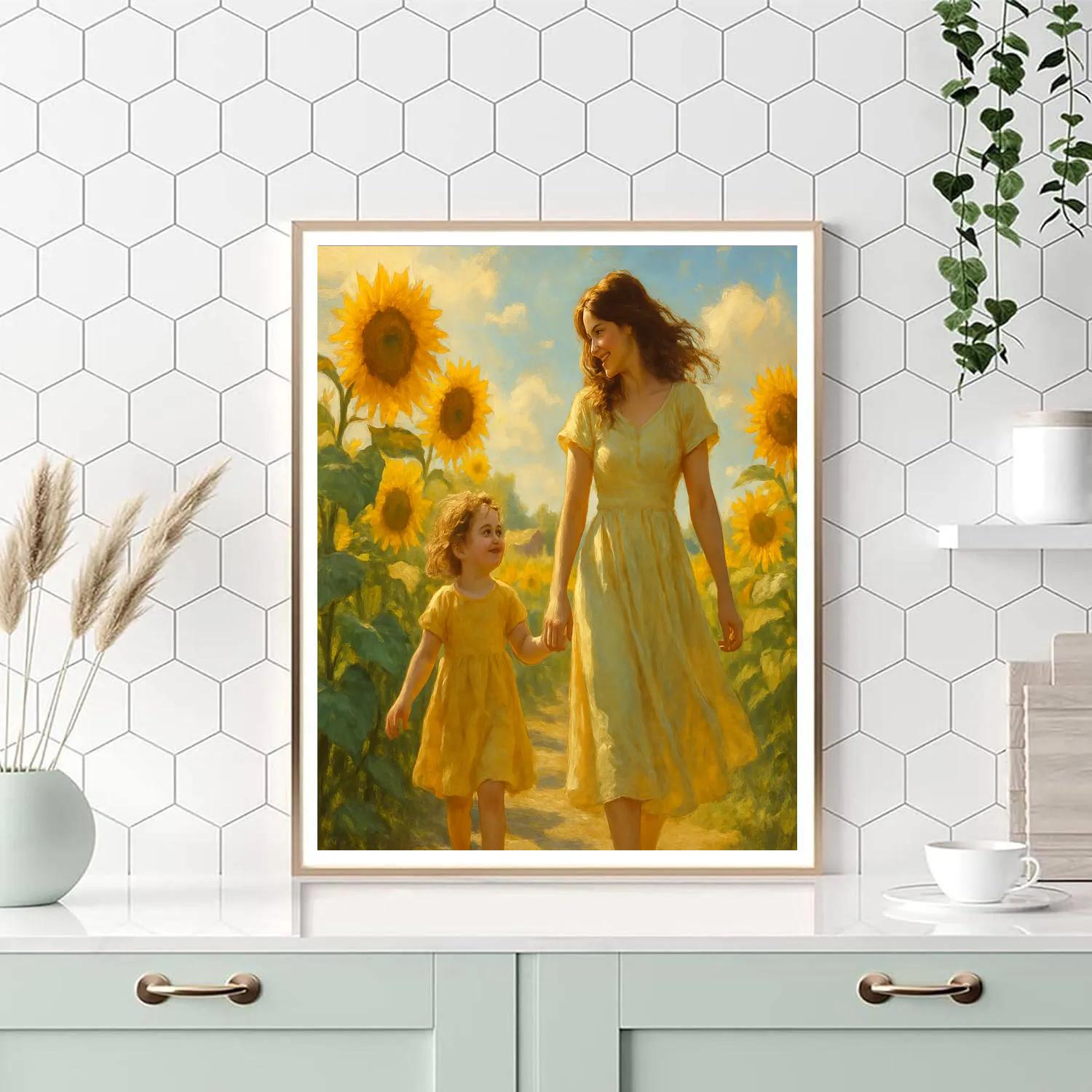 Sunflower Field Walk With Mom paint by numbers