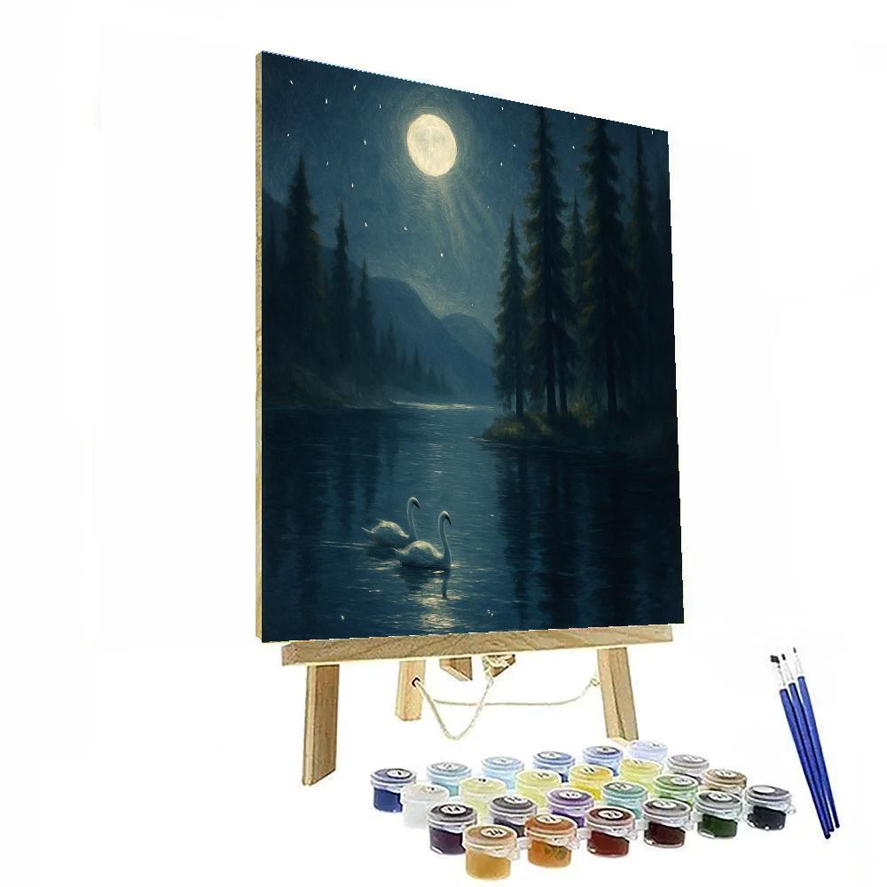 Moonlit Pines On Quiet Water Paint by numbers kits