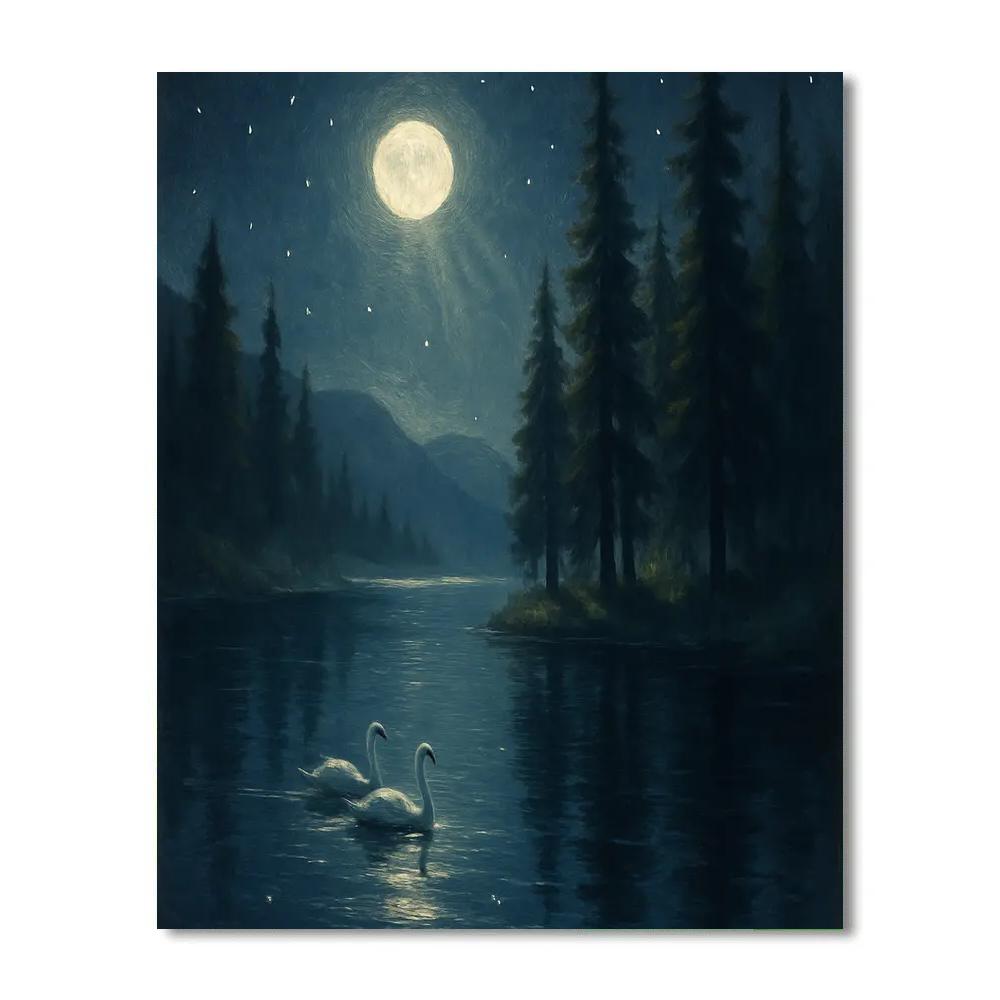 Moonlit Pines On Quiet Water Paint by numbers kits
