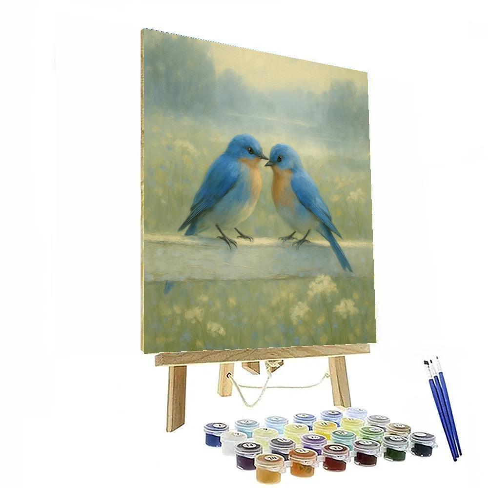 Bluebird Fence Morning Harmony Number painting