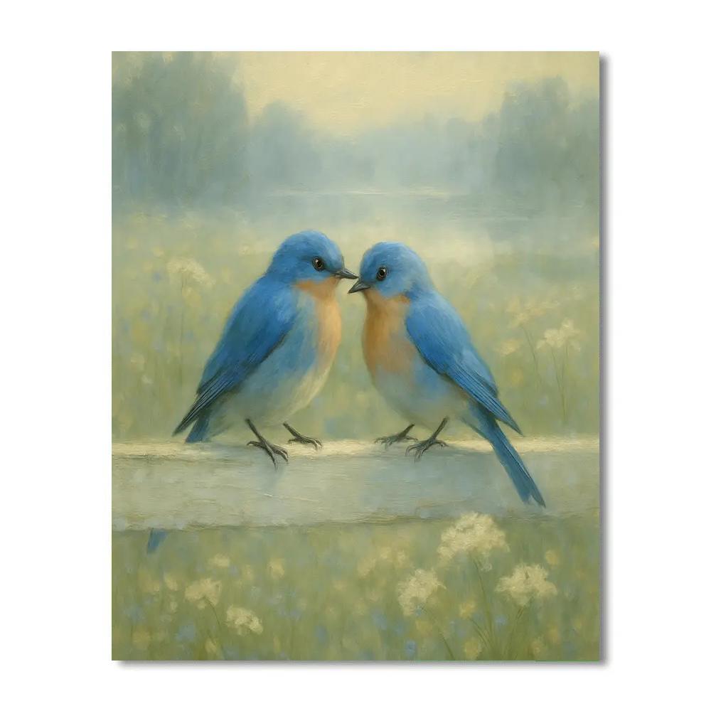 Bluebird Fence Morning Harmony Number painting