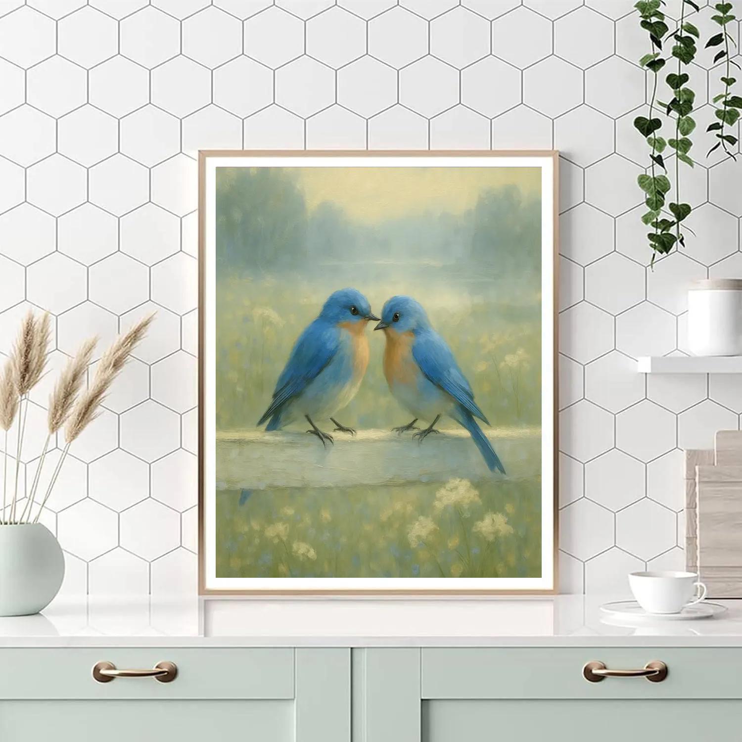 Bluebird Fence Morning Harmony Number painting