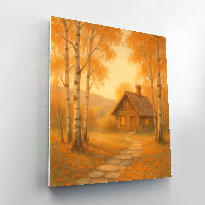 Cottage Among Birch Trees paint by numbers