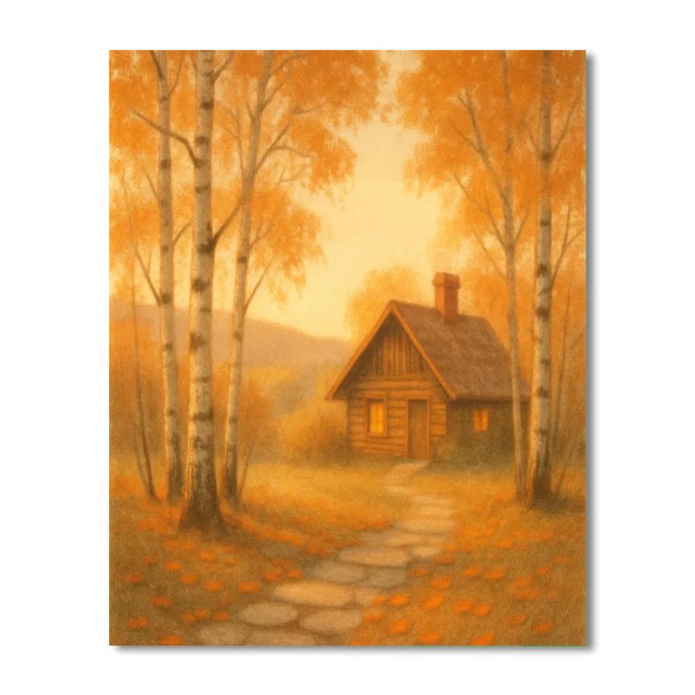 Cottage Among Birch Trees paint by numbers