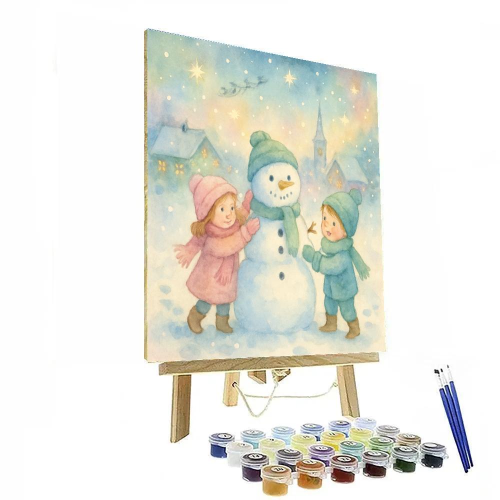 Children Building Starlit Snowman paint by color
