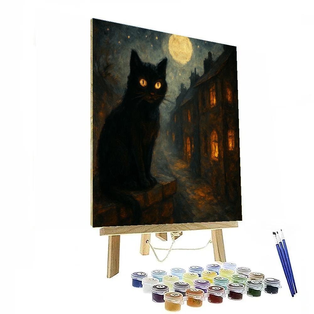Starlit Black Cat Alley paint by number