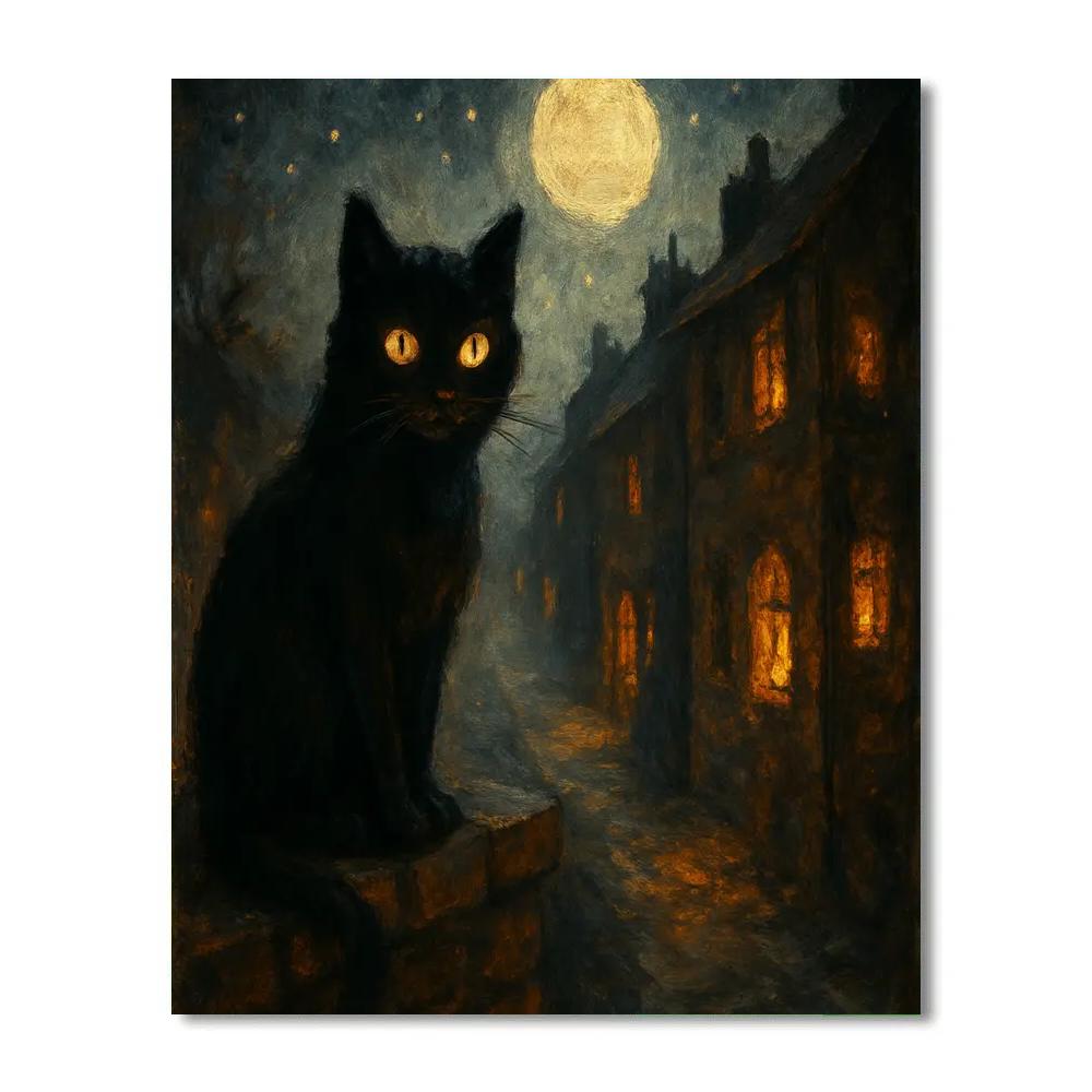 Starlit Black Cat Alley paint by number