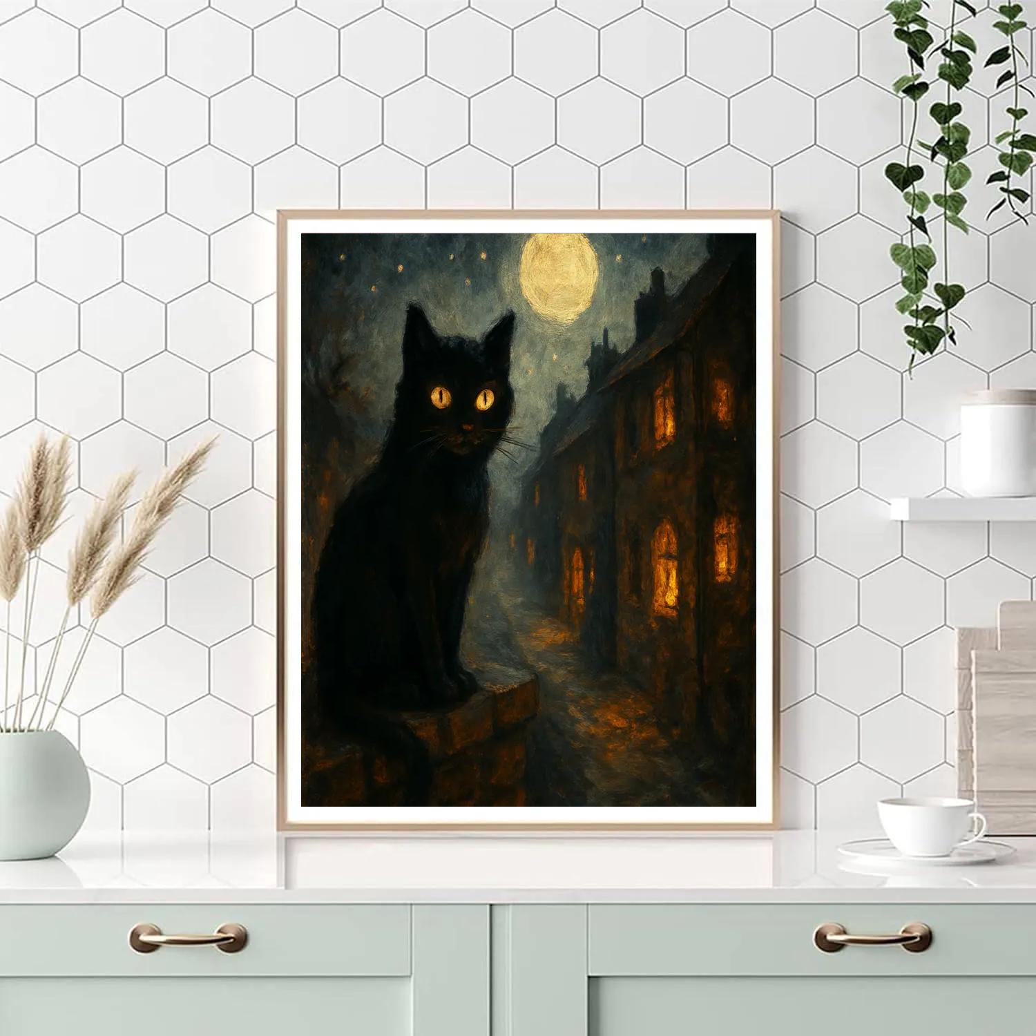 Starlit Black Cat Alley paint by number