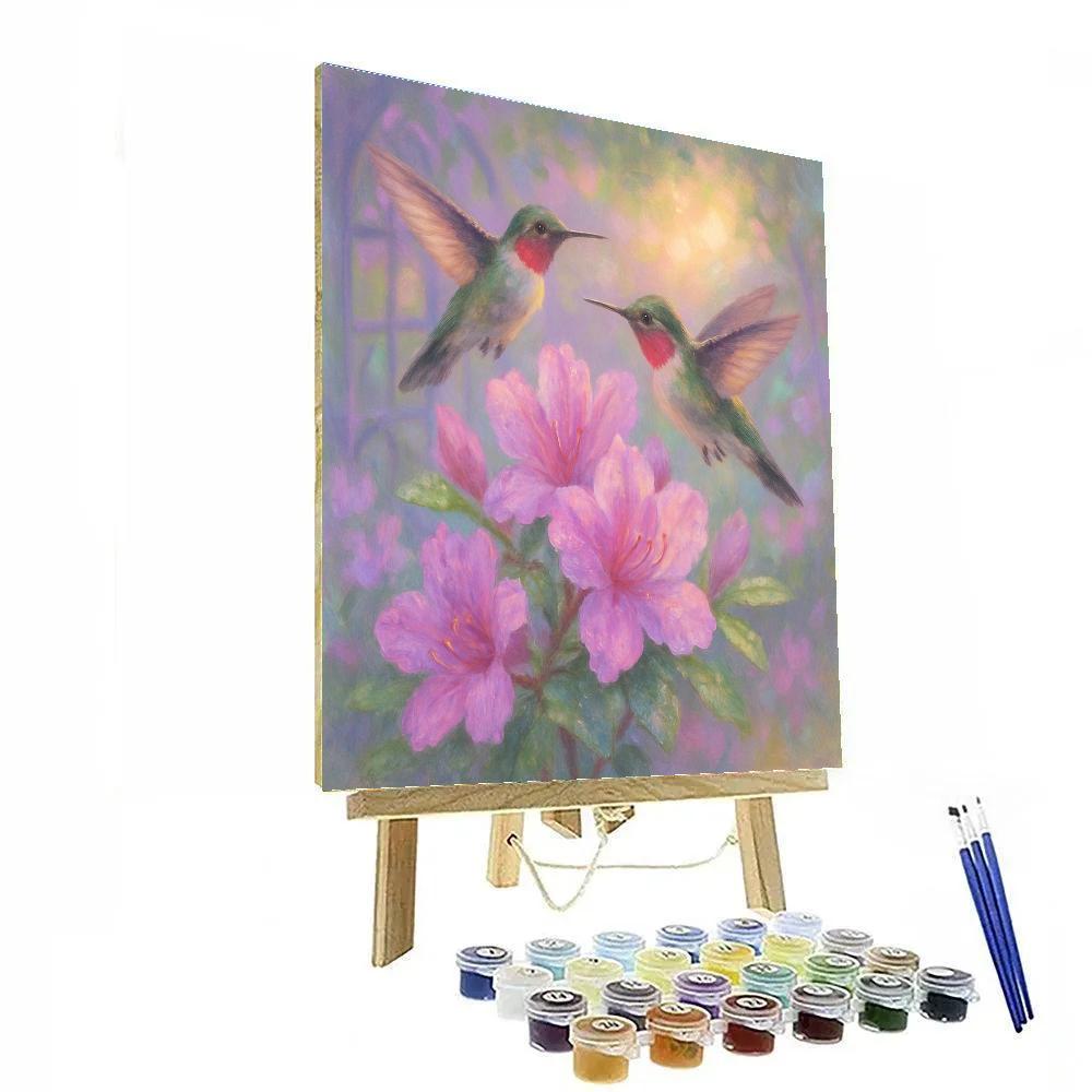 Hummingbirds Near Dawn Blossoms Number painting