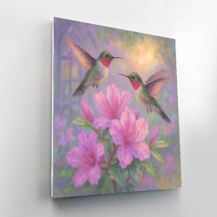 Hummingbirds Near Dawn Blossoms Number painting