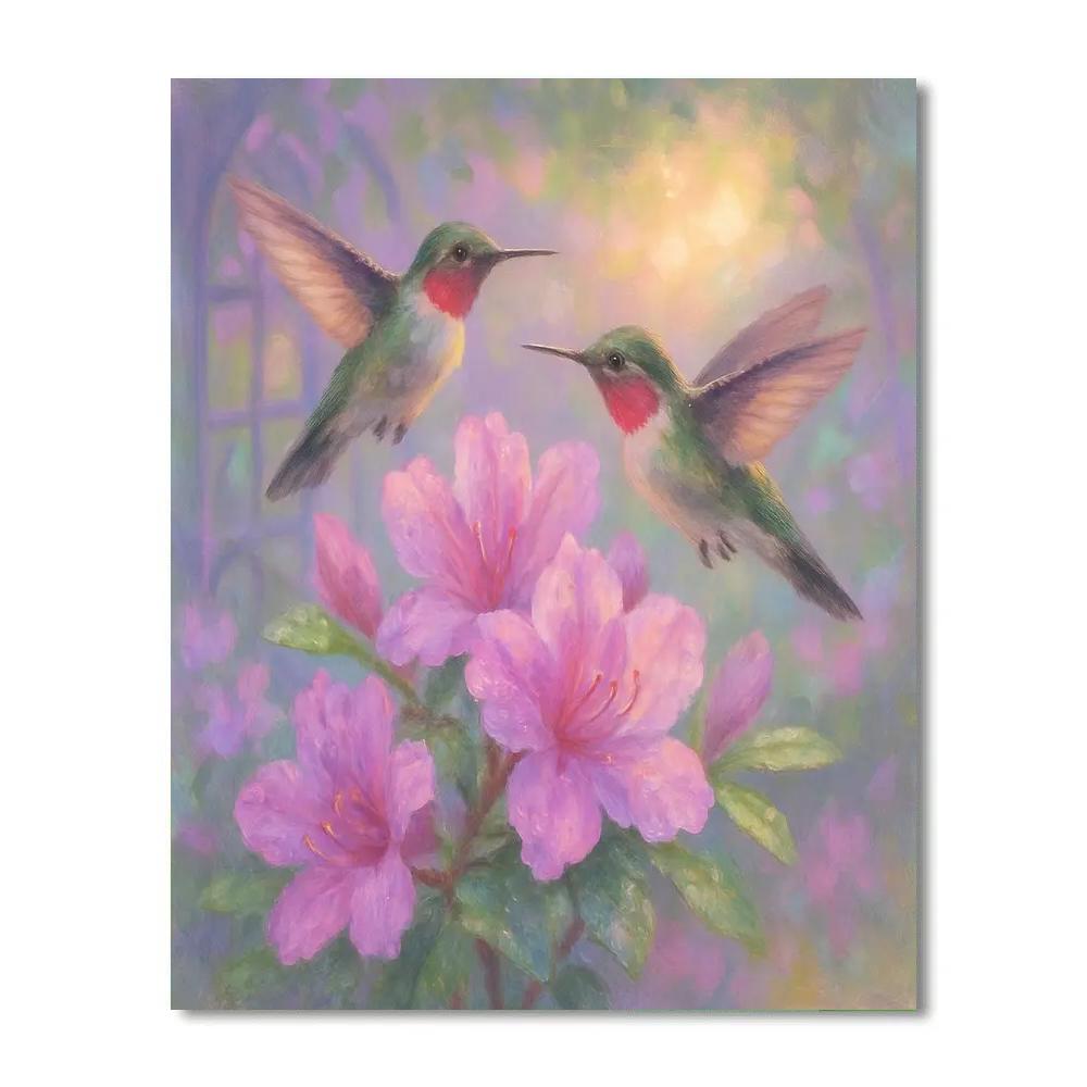 Hummingbirds Near Dawn Blossoms Number painting