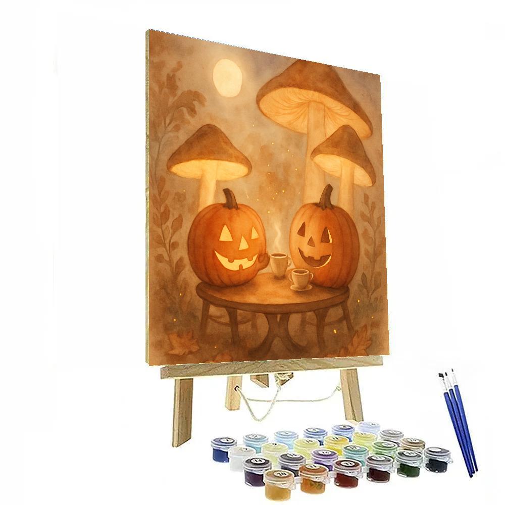 Pumpkin Tea Under Mushroom Lamps Numbered painting kits