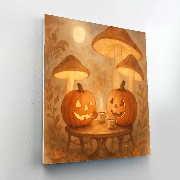 Pumpkin Tea Under Mushroom Lamps Numbered painting kits