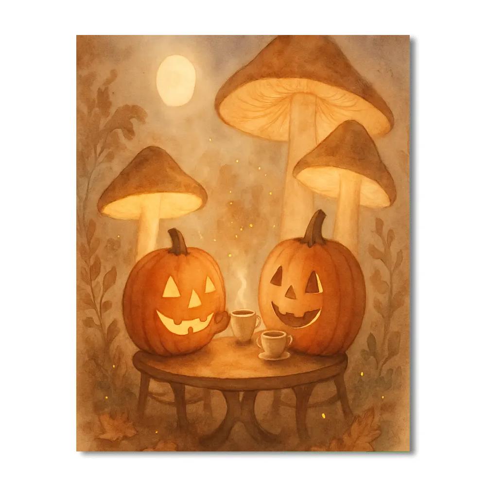 Pumpkin Tea Under Mushroom Lamps Numbered painting kits