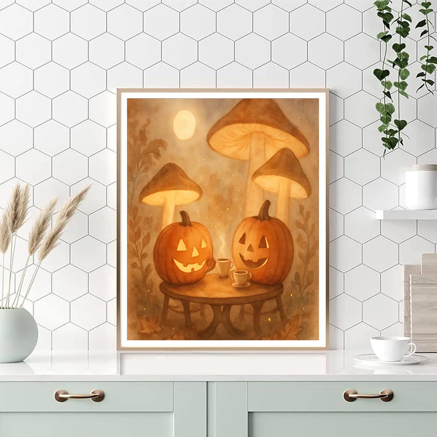Pumpkin Tea Under Mushroom Lamps Numbered painting kits