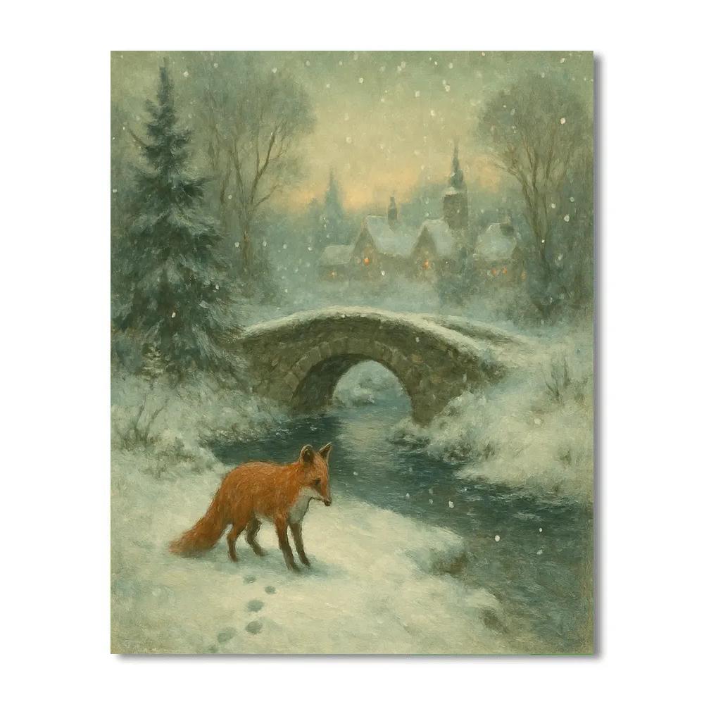 Fox Tracks Beyond The Village Bridge Numbered painting kits