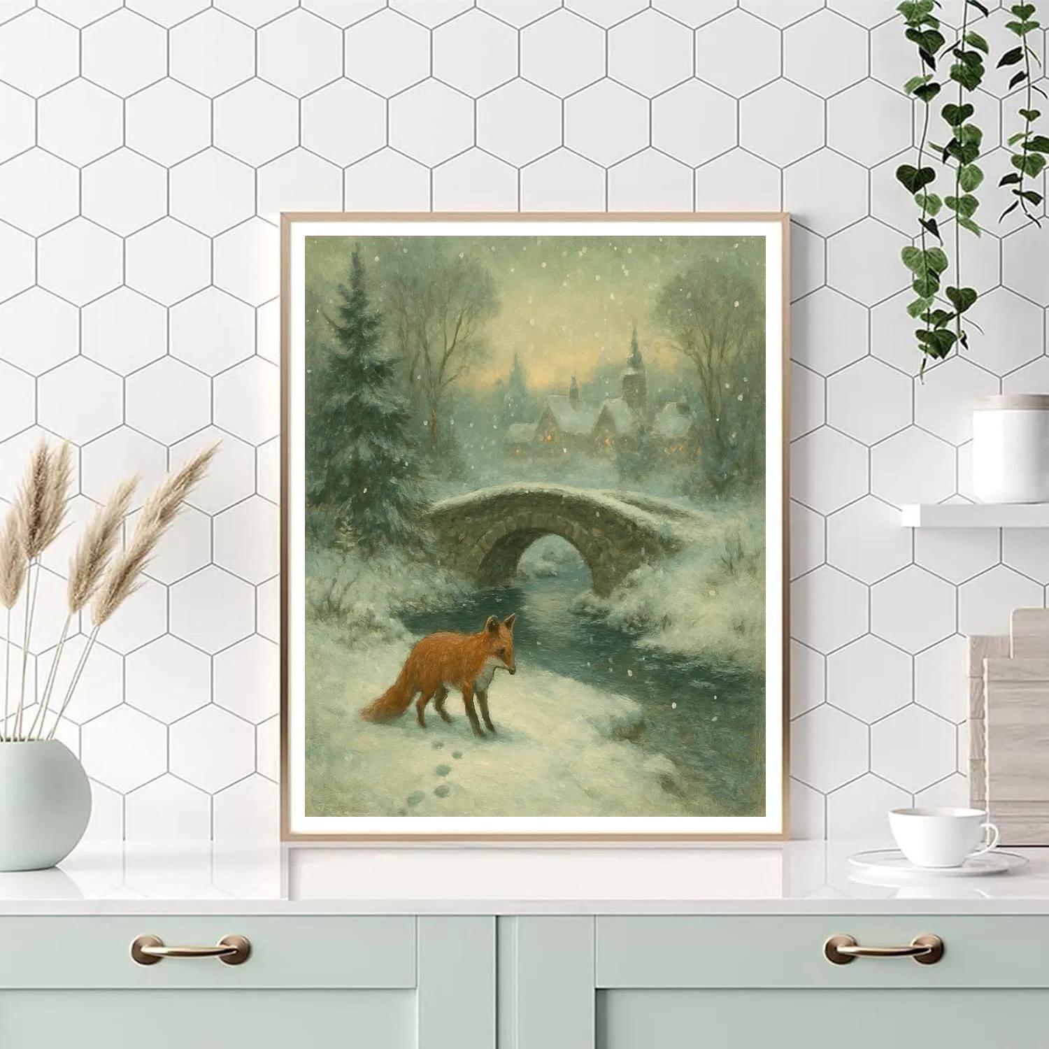 Fox Tracks Beyond The Village Bridge Numbered painting kits