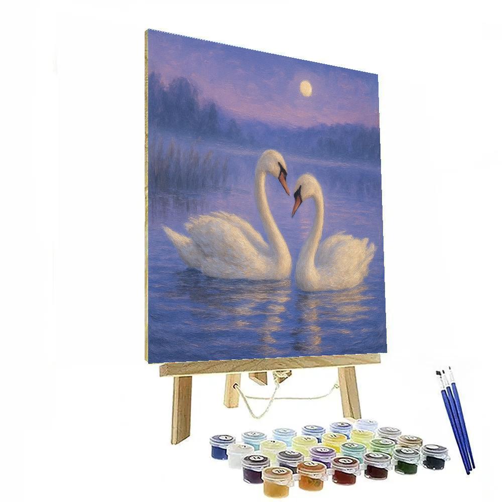 Misty Swan Lake Twilight Numbered painting kits